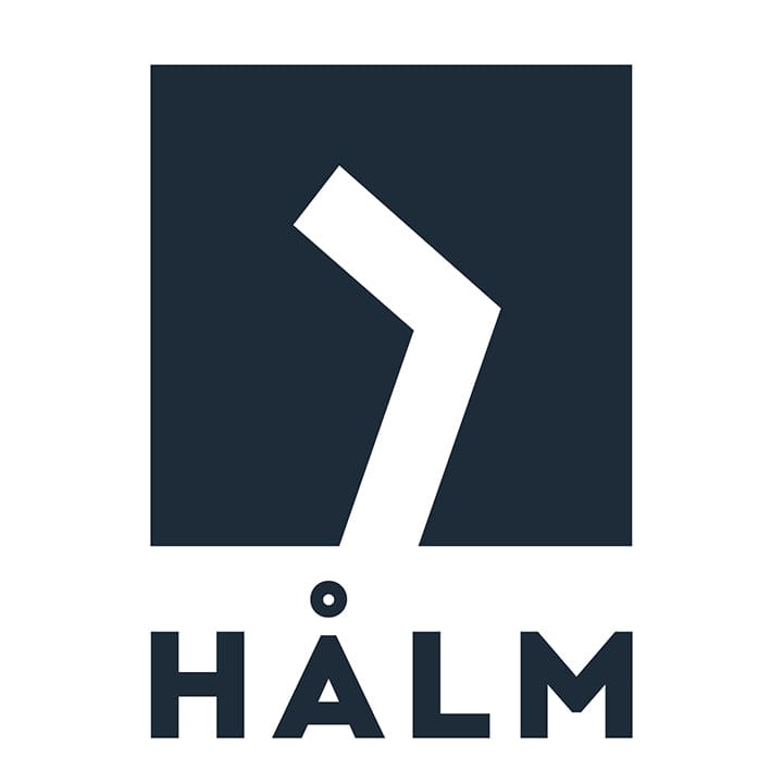 Wiederverwendbare HALM Glasstrohhalme im quadratischen Logo-Design in Blau, Schwarz und Weiß