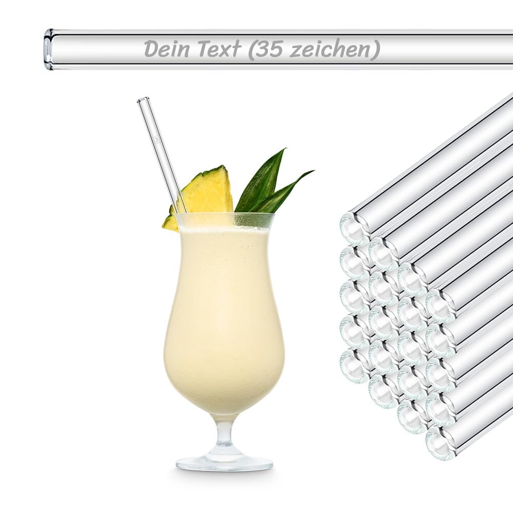 HALM 20x 23cm Glasstrohhalme Party Set mit persönlicher Gravur