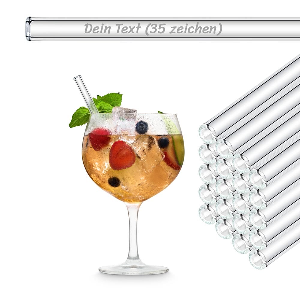 HALM 20x 15cm Glasstrohhalme Party Set mit persönlicher Gravur