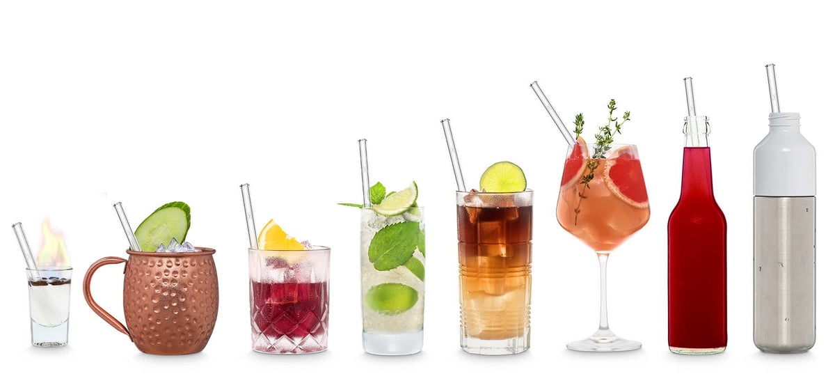 Pailles en verre, alternative aux pailles en plastique, réutilisables et lavables, pour cocktails, gin tonic, mojito, daiquiri, pina colada, aperol, limonade, à la maison