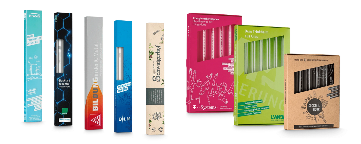 Pajitas de vidrio HALM reutilizables en paquete de muestras gratuito para clientes empresariales