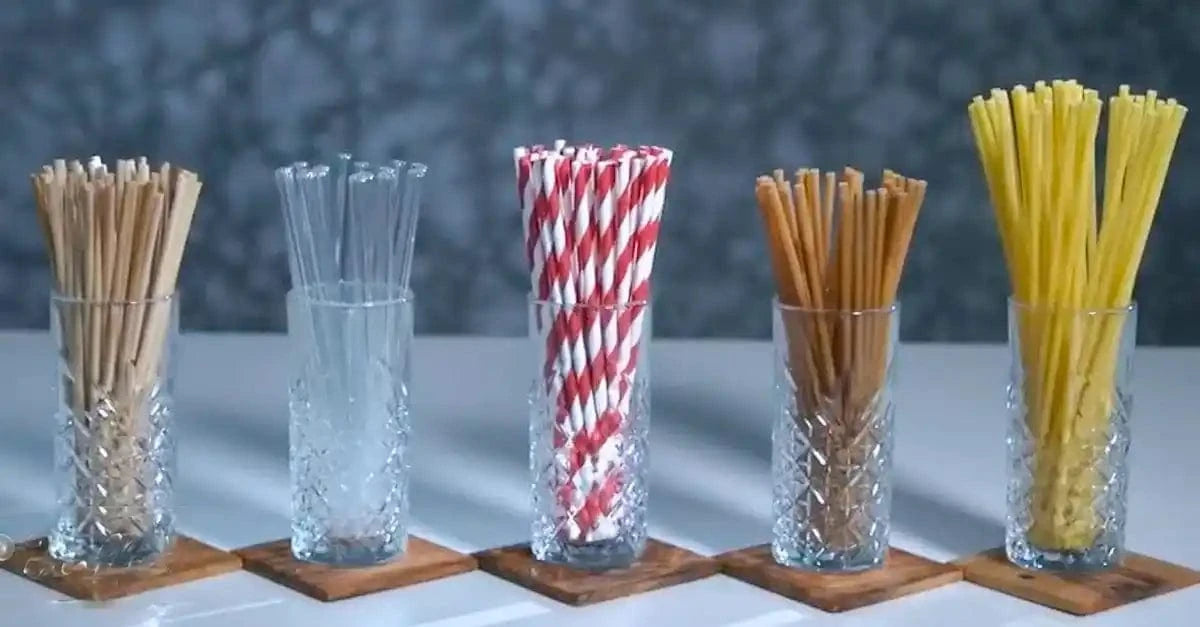 Ein Vergleich verschiedener wiederverwendbarer Glasstrohhalme von HALM im Vergleich zu Einwegalternativen.