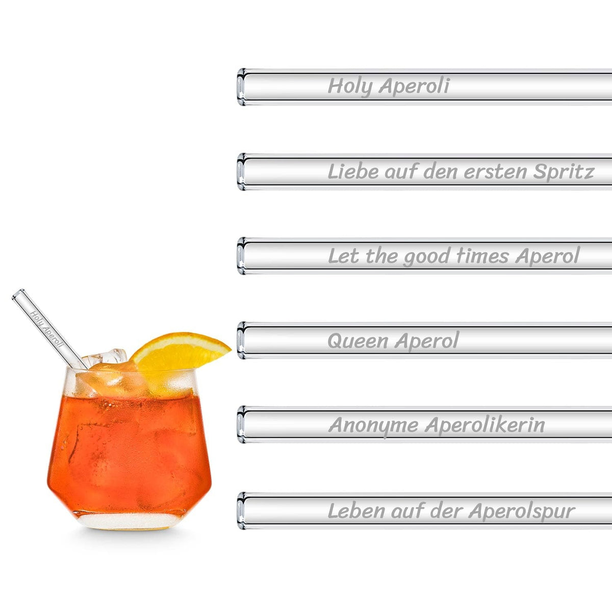 HALM Glasstrohhalme Aperol Spritz Sprüche Glasstrohhalme Holy Aperoli Edition - 6 lustige Trinksprüche graviert