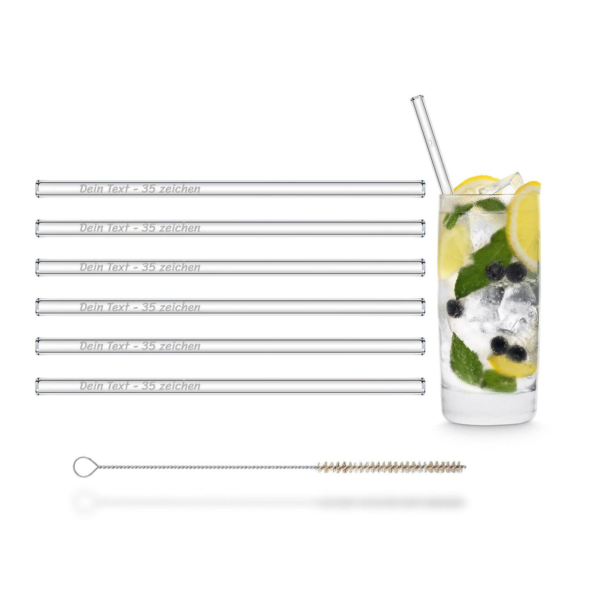 HALM Strohhalme aus glas wiedervervendbare set 6 x 20cm mit gravur motive