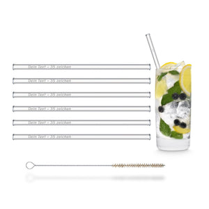HALM Strohhalme aus glas wiedervervendbare set 6 x 20cm mit gravur motive
