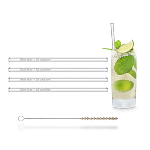 HALM reusable glass straw set, 4 x 8 inch (20 cm) with engraved text