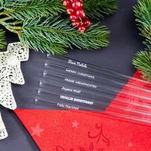 HALM glass straws Christmas Greetings Edition, 6 engraved glass straws in 6 languages - 6 inch (15 cm), 8 inch (20 cm), 9 inch (23 cm)