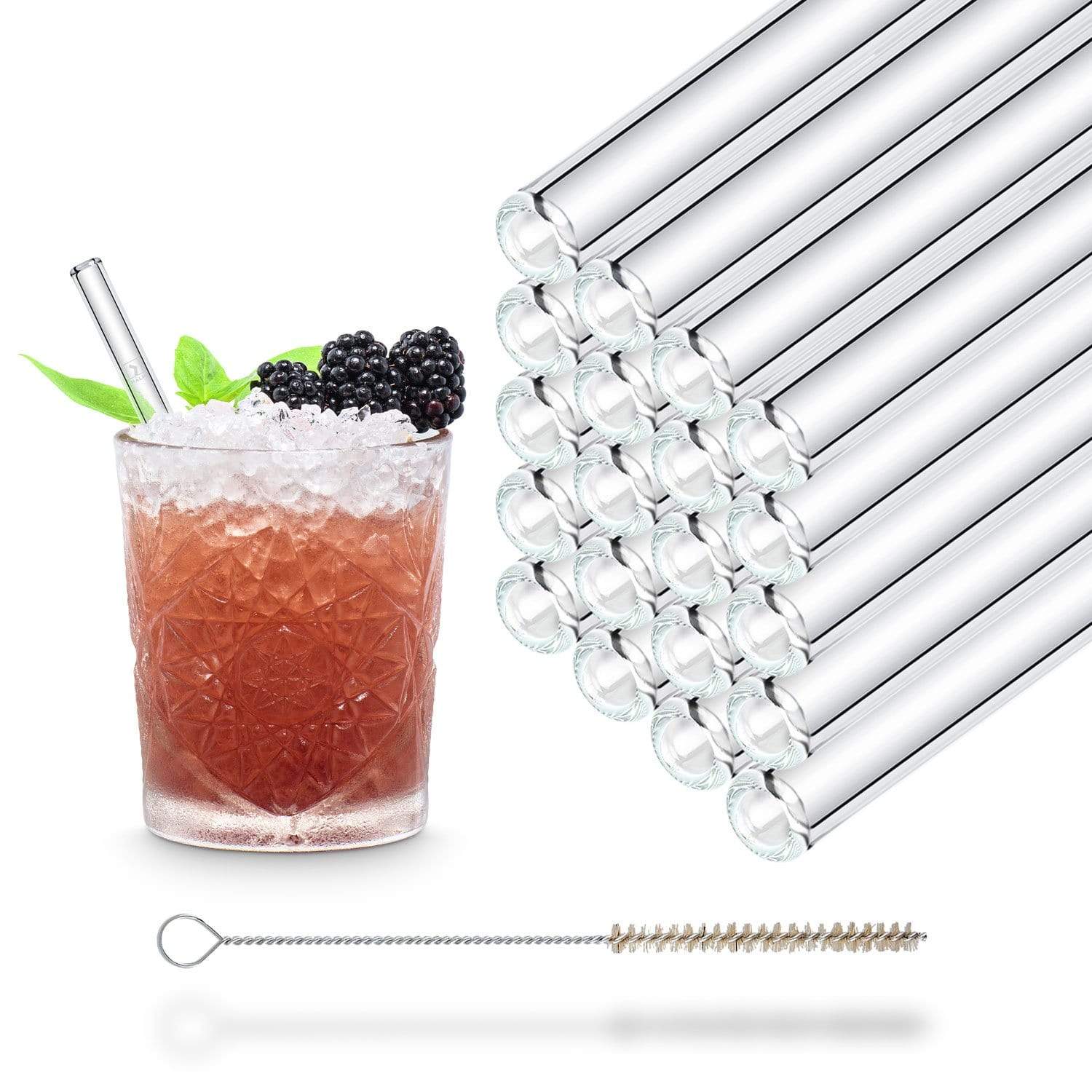 HALM 20x 15cm Glasstrohhalme Party Set (Gerade)