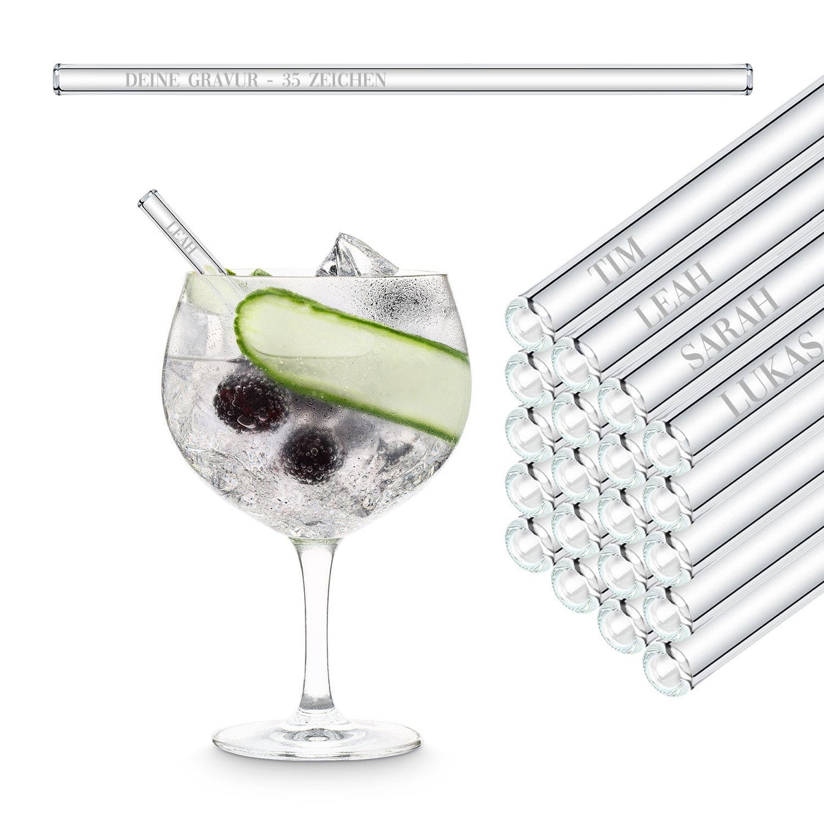 Besondere Geschenke Gastgeschenkideen Namensschilder-Ideen tischkarten Party strohhalme Gin Tonic Cocktailglas Ballon glastrinkhalme kurz