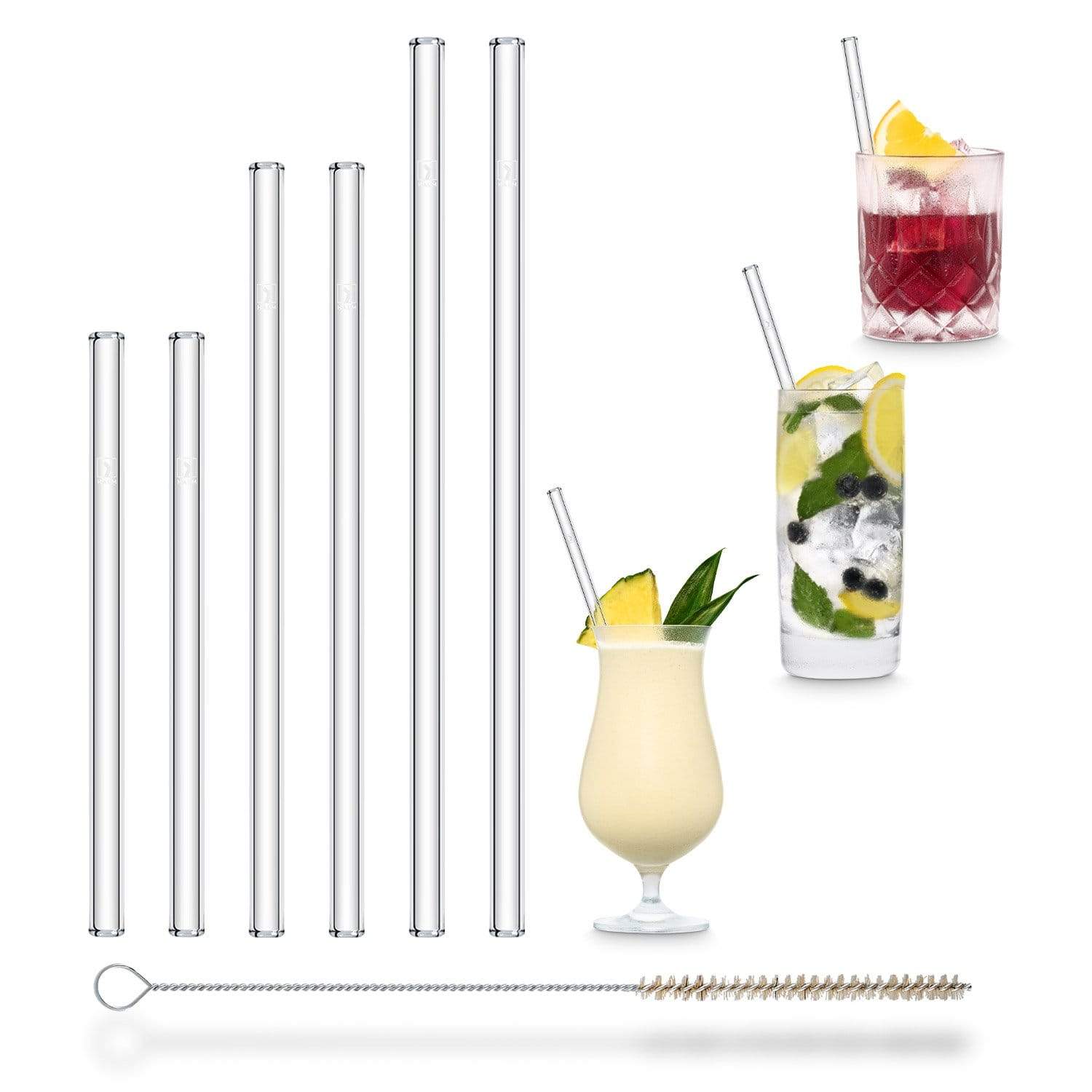 HALM 2x 23cm + 2x 20cm + 2x 15cm Glasstrohhalme (Gerade)