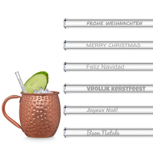 HALM glass straws Christmas Greetings Edition, 6 engraved glass straws in 6 languages - 6 inch (15 cm), 8 inch (20 cm), 9 inch (23 cm)