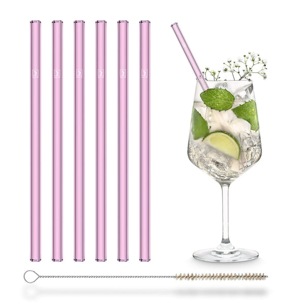 HALM Pailles En Verre Réutilisables 23 Cm - Set De 6 (Droites & Courbées) + Brosse, Ultra Résistantes, Écologiques Pour Cocktails & Smoothies