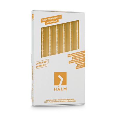 6er Set HALM Glasstrohhalme 20cm gerade in einer nachhaltigen Verpackung, wiederverwendbar und umweltfreundlich.