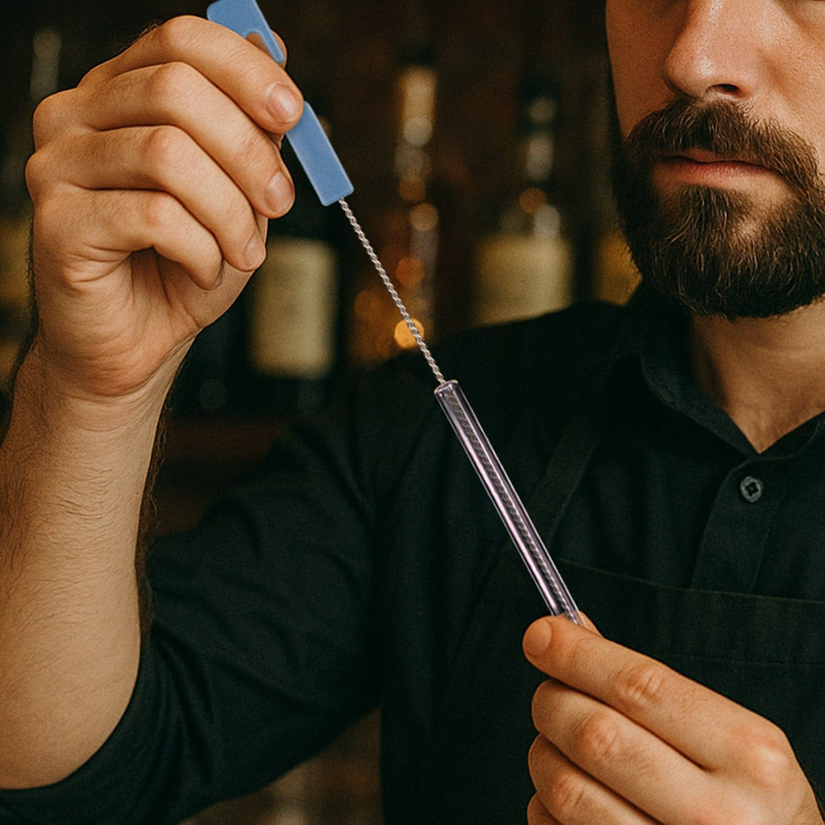 HALM Reinigungsbürste für wiederverwendbare Glasstrohhalme in einer Gastronomie-Umgebung