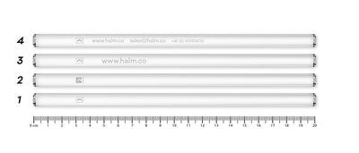 Four reusable HALM glass straws with various engraving examples as a digital sample photo.