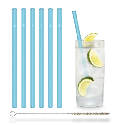 A neon blue HALM glass straw in a Skinny Bitch drink, eco-friendly and reusable.