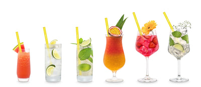Reusable HALM glass straws in neon yellow (8 inch (20 cm)) with custom engraved logo pattern.