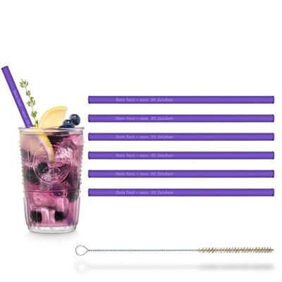 Wiederverwendbare HALM Glasstrohhalme in Neon-Lila serviert in einem Blueberry Spritz Getränk