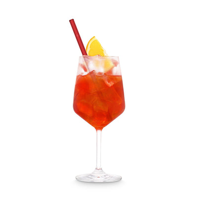 Ein roter 20 cm HALM Glasstrohhalm in einem Aperol Spritz Glas, ideal als wiederverwendbare Glasstrohhalme für Cocktails.
