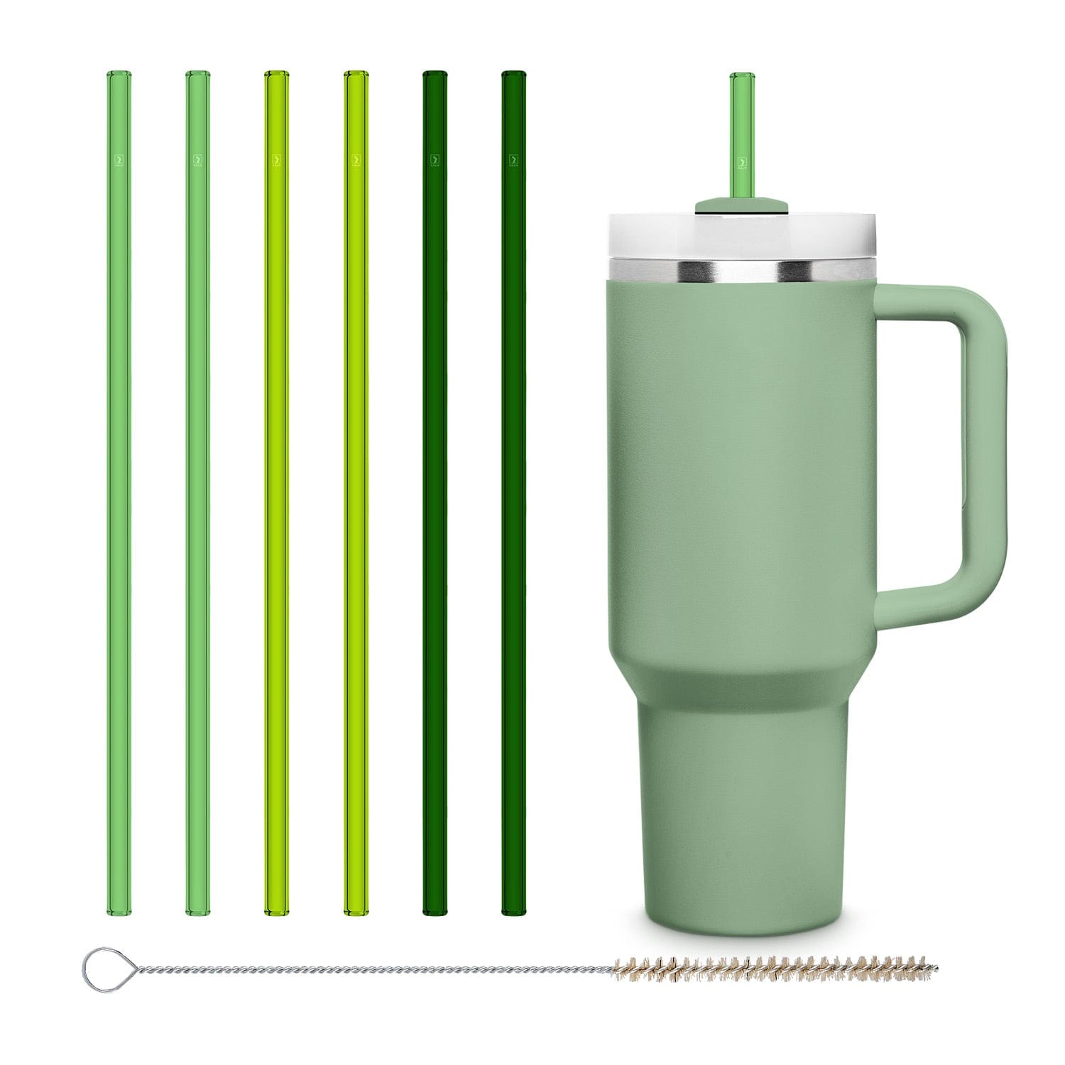 6x 30 cm Grüne Stanley Glasstrohhalme für 40oz Cups & Quencher & Flaschen 3 Grün Farbtöne