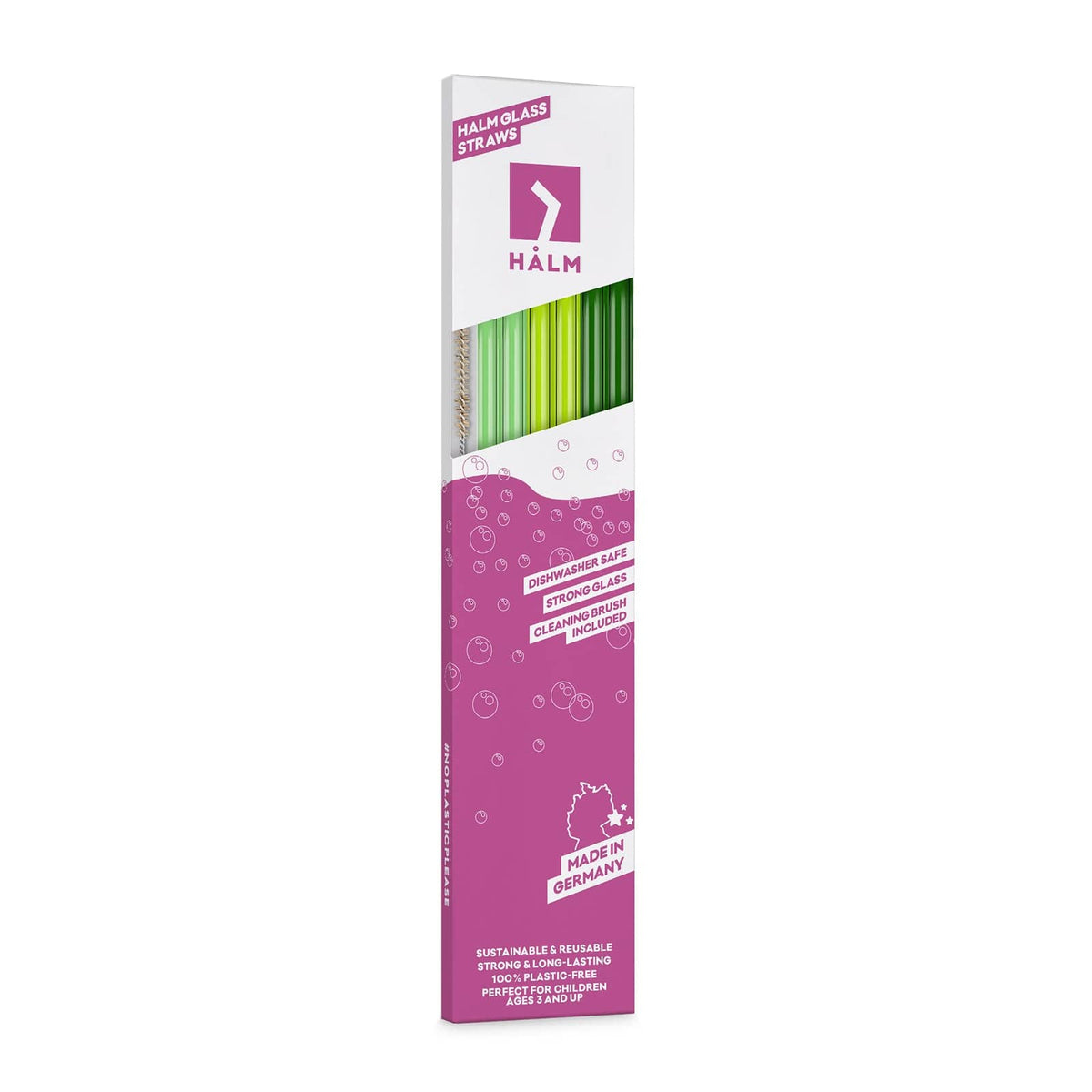 HALM Wiederverwendbar Glasstrohhalme 30 cm gebogen 6er Set Slim in plastikfreier Verpackung