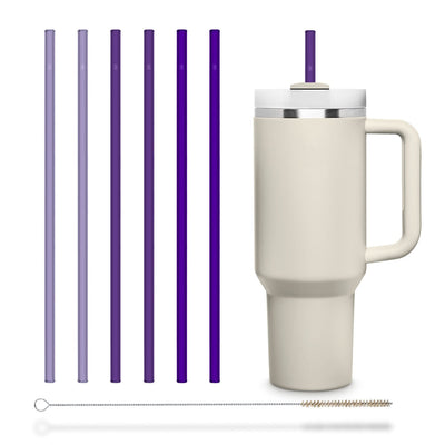 Wiederverwendbare HALM Glasstrohhalme in Pastel Lilac Violett im 6er-Set, 30cm lang für Getränke im Stanley Cup.