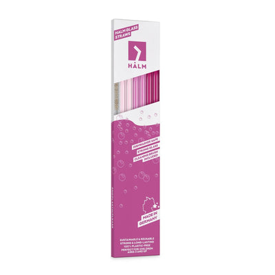 Sechser-Set wiederverwendbare HALM Glasstrohhalme in Rosegold und Pink in der SLIM-Verpackung