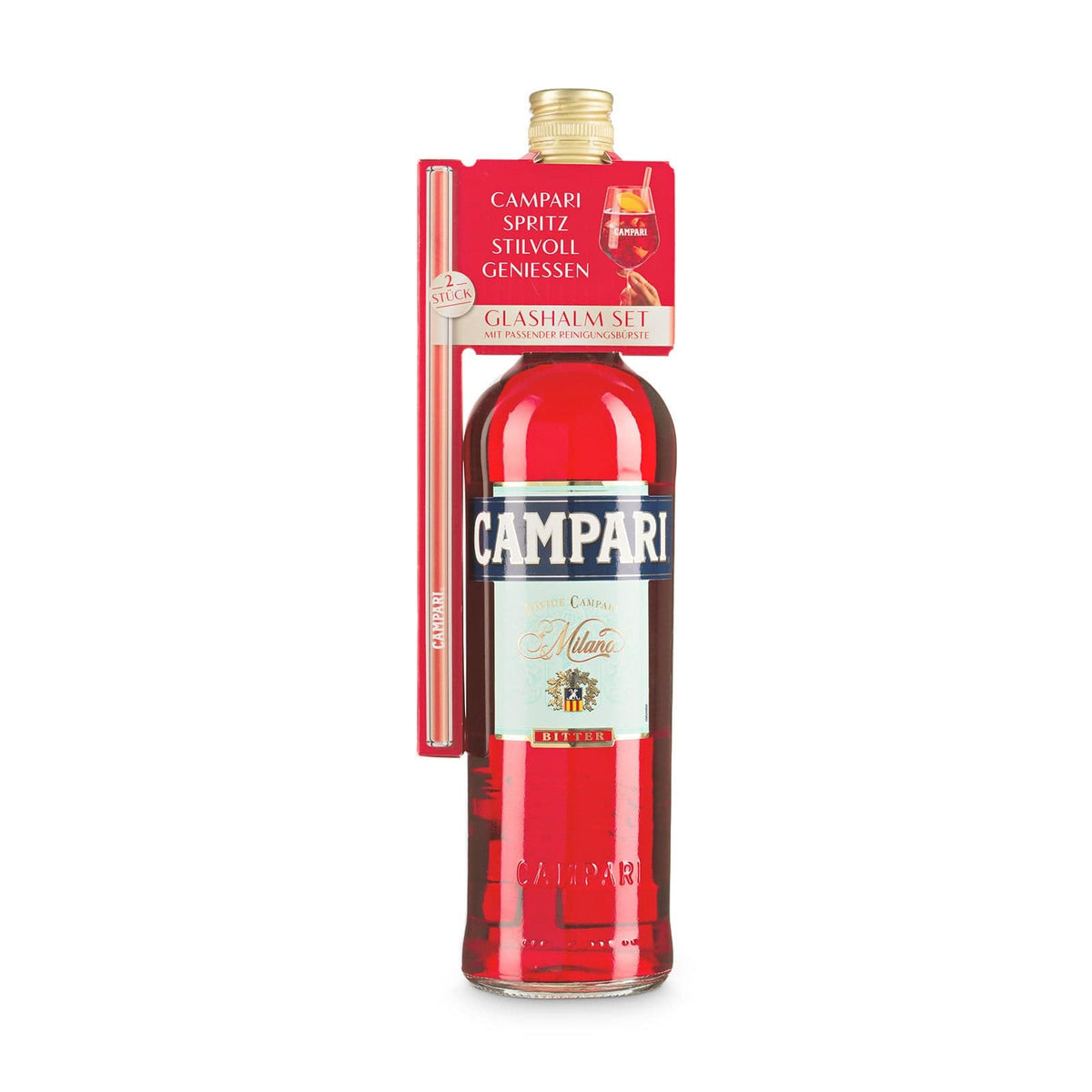 Wiederverwendbare HALM Glasstrohhalme in einem Glas Campari