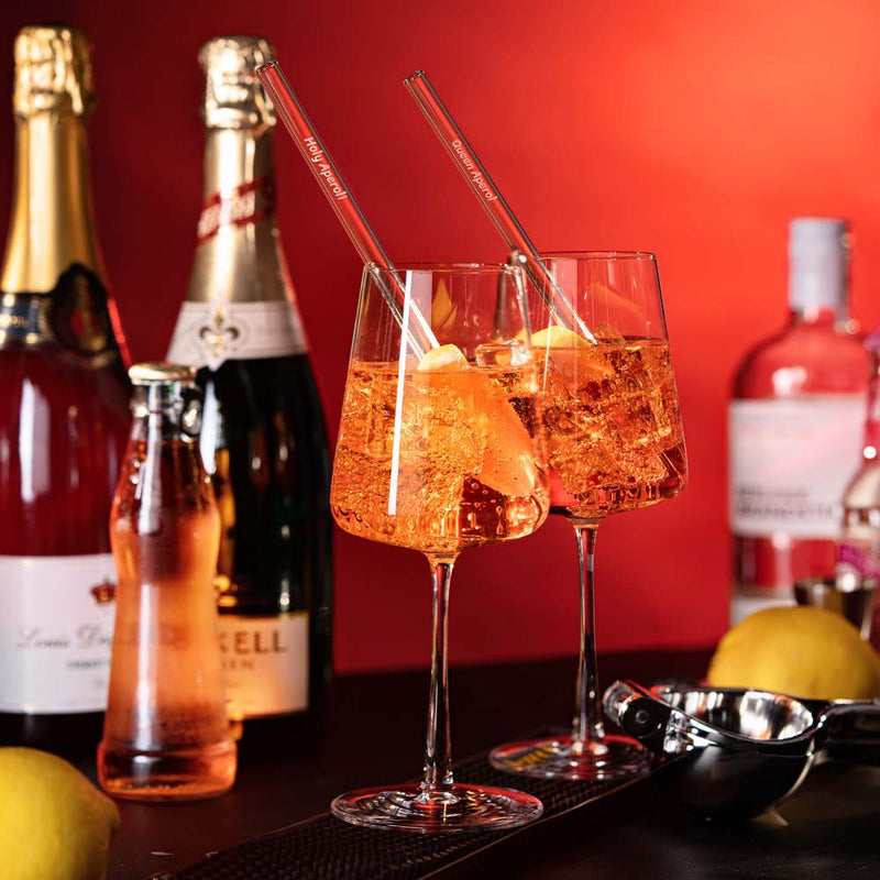 Set Regalo Aperol Spritz – 6 Cannucce In Vetro Con Frasi Divertenti, Riutilizzabili, 20 Cm, Con Spazzola Inclusa, Idee Regalo Originali