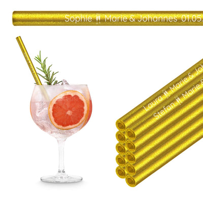 A refreshing grapefruit gin tonic with a gold HALM glass straw – sustainable, reusable glass straws for any cocktail.