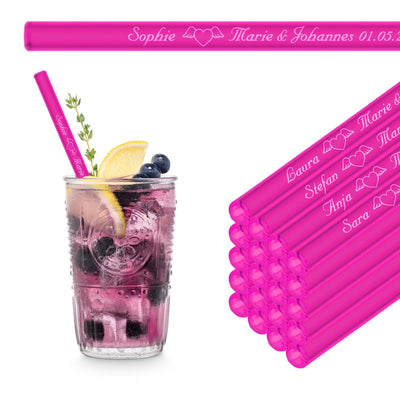Wiederverwendbare HALM Glasstrohhalme in Neonpink 20cm Blueberry Spritz Edition