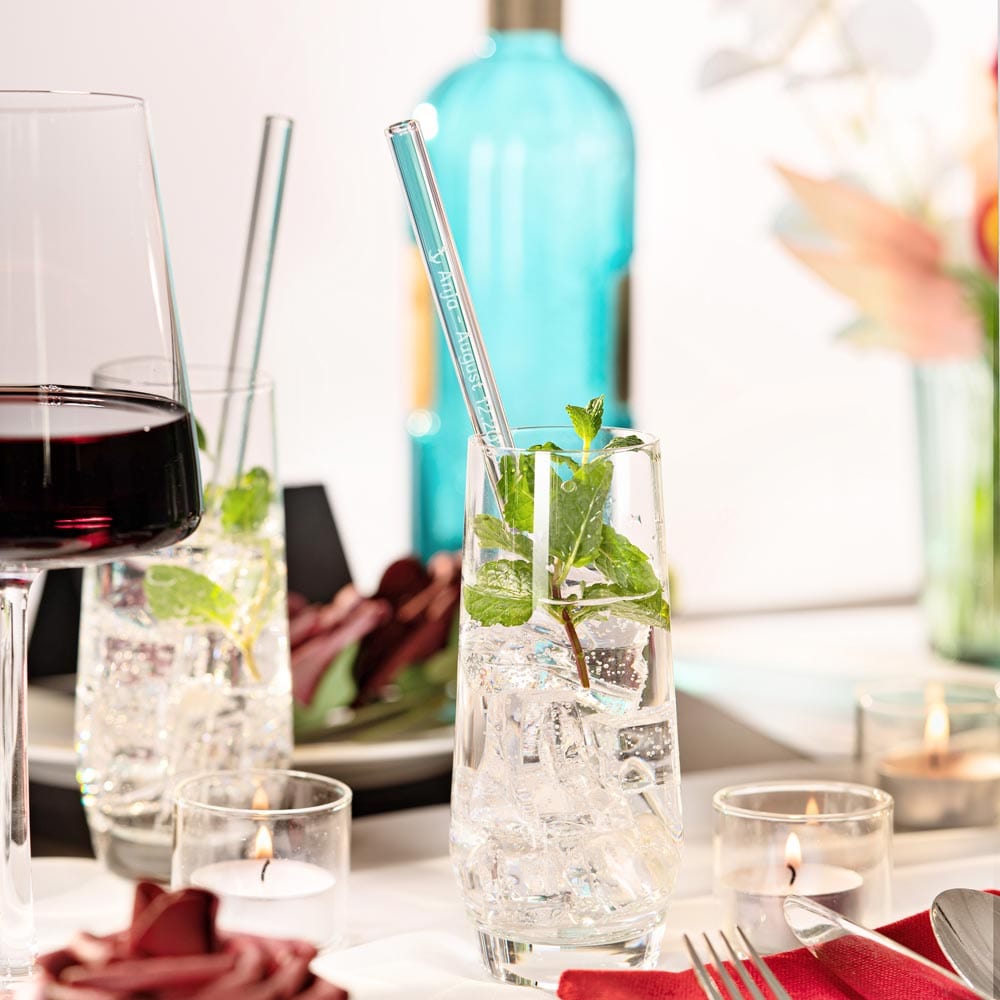 HALM Glasstrohhalme 6x 15cm Glasstrohhalme mit persönlicher Gravur