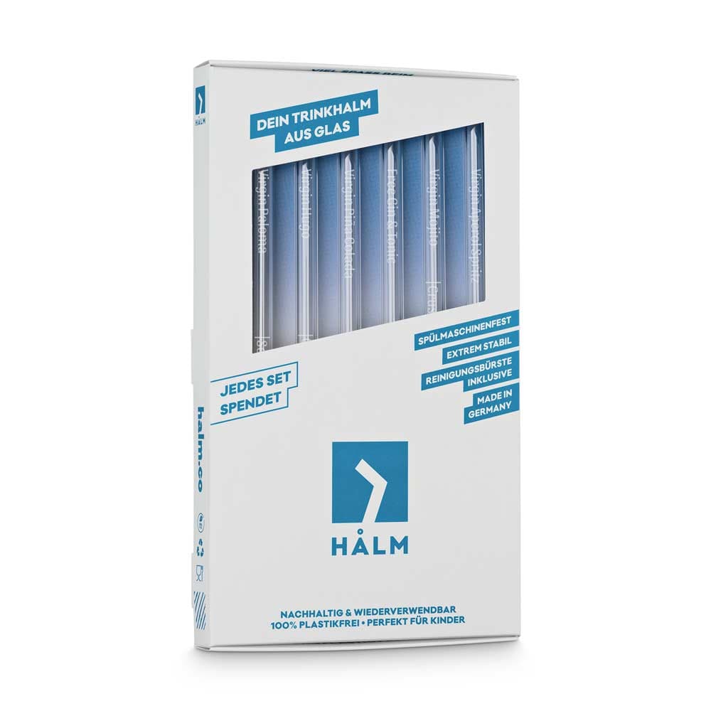 HALM Glasstrohhalme Wählbare Mocktail Rezepte Glasstrohhalme - individuelle alkoholfreie cocktails mit gravierten Maßen für perfektes Mixen - 6er Set