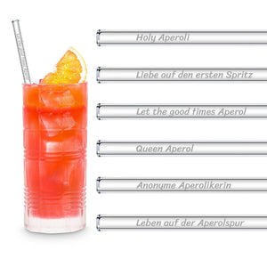 HALM Glasstrohhalme Aperol Spritz Sprüche Glasstrohhalme Holy Aperoli Edition -  6 lustige Trinksprüche graviert