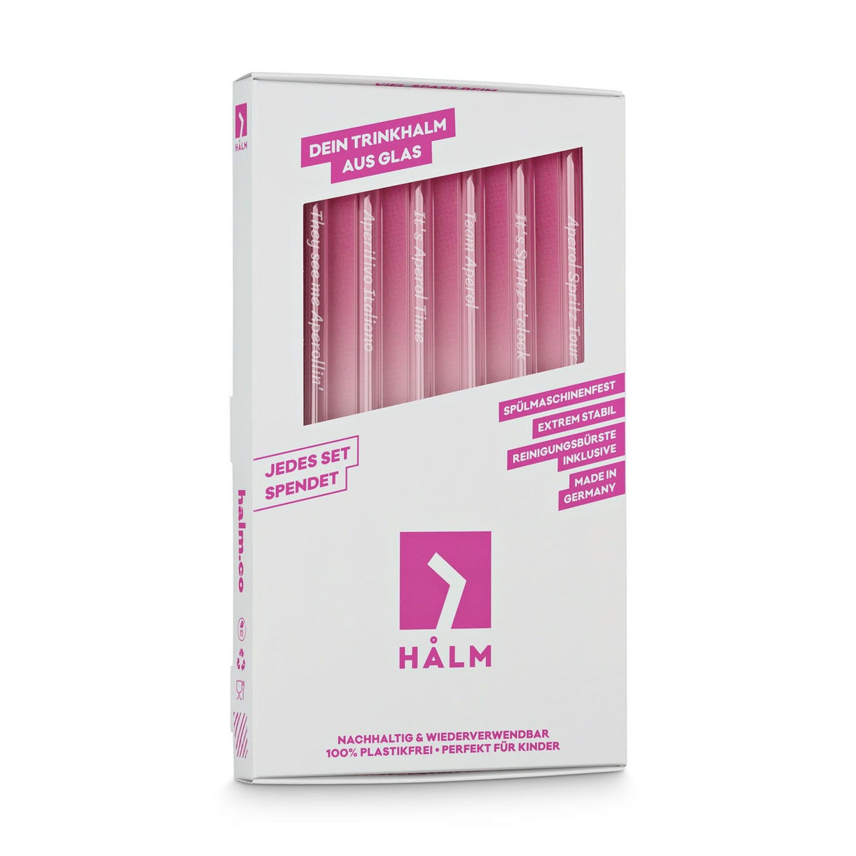 HALM Glasstrohhalme Aperol Spritz Sprüche gravierte Glasstrohhalme mit 6 lustigen Trinksprüchen