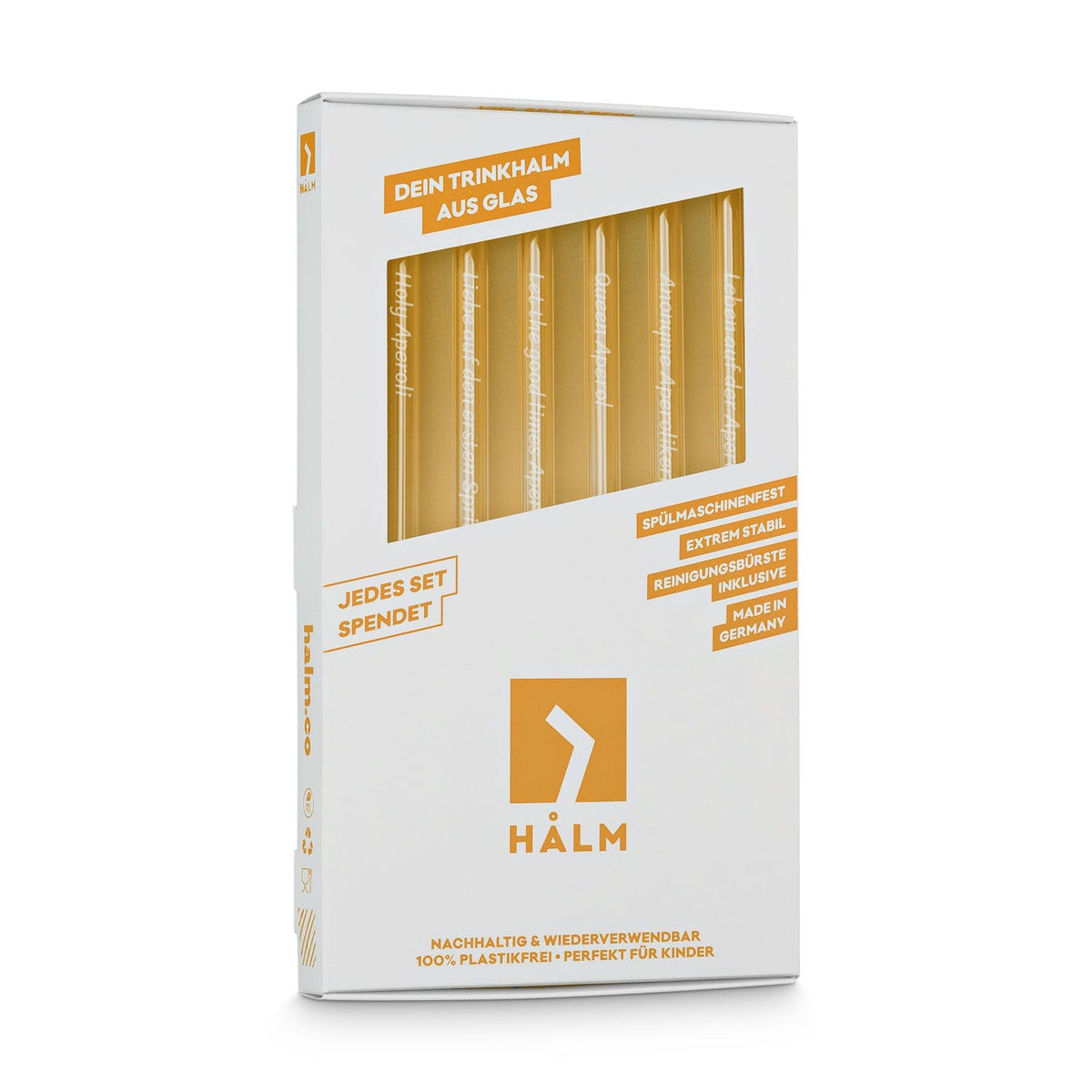 HALM Glasstrohhalme Aperol Spritz Sprüche Glasstrohhalme Holy Aperoli Edition -  6 lustige Trinksprüche graviert