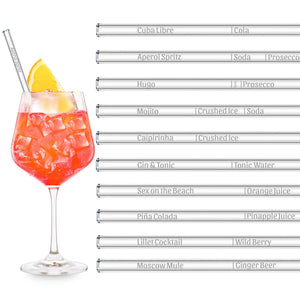 HALM Glasstrohhalme Cocktail Rezepte Glasstrohhalme mit gravierten Maßen für perfektes Mixen - 20er Set