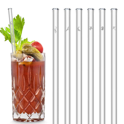 HALM Glass Straws Earth Day Edition 6x glass straws with engraved motifs 6 inch (15 cm), 8 inch (20 cm), 9 inch (23 cm)