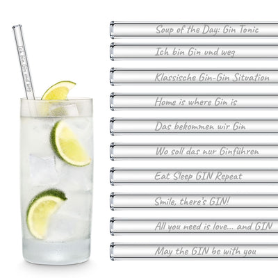 Das ist mal eine Ginvolle Idee Am Ende ergibt alles einen Gin Eat Sleep GIN Repeat Gin Deinem Leben einen Gin Lange Rede kurzer Gin It's Gin O'clock Smile there's Gin May the Gin be with you All you need is love...and Gin Soup of the Day: Gin Tonic Glas Trinkhalme von HALM