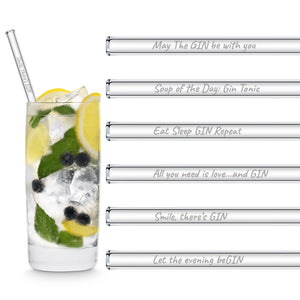 Glass Straws with Gin sayings for gin tonic cocktail recipes Reusable Colour straws plastic straw alternatives gift for mum