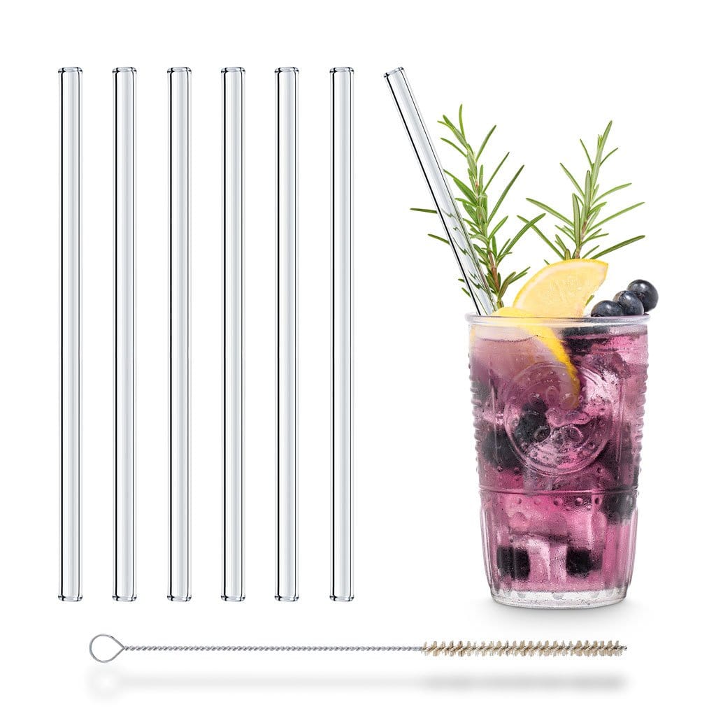 Glas strohhalme mit riffel optik glastrinkhalme kristalglas effekt sommer cocktail 6er Set