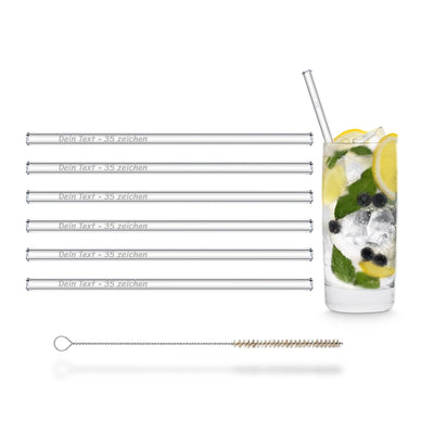 HALM Strohhalme aus glas wiedervervendbare set 6 x 20cm mit gravur motive