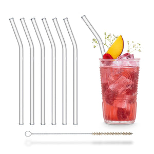 HALM Glasstrohhalm wiedervervendbare glastrinkhalme gebogene mit knick für cocktails und smoothies 20cm mit bürste