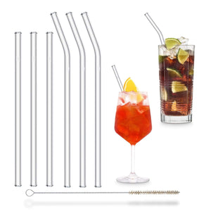 Reusable straws environmentally friendly mixed set bundle glass straws 3 x 23cm Bent 3 x 20cm with cleaning brush