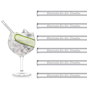 HALM Glasstrohhalme Klassische Gin-Gin Situation 6x 20cm Glasstrohhalme Gin-Spruch Geschenk
