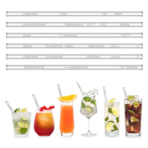 HALM Glasstrohhalme Cocktail Rezepte 3.0 Glasstrohhalme mit gravierten Maßen für perfektes Mixen - 6er Set