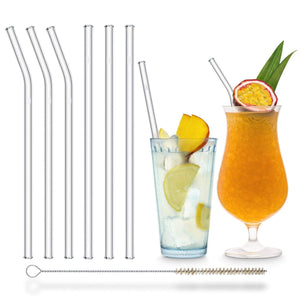 Reusable straws environmentally friendly mixed set bundle glass straws 3 x 23cm Bent 3 x 23cm with cleaning brush