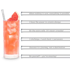 HALM Glasstrohhalme Motivationssprüche Edition Glastrinkhalme mit inspirierenden Zitaten - Englisch 15cm, 20cm und 23cm