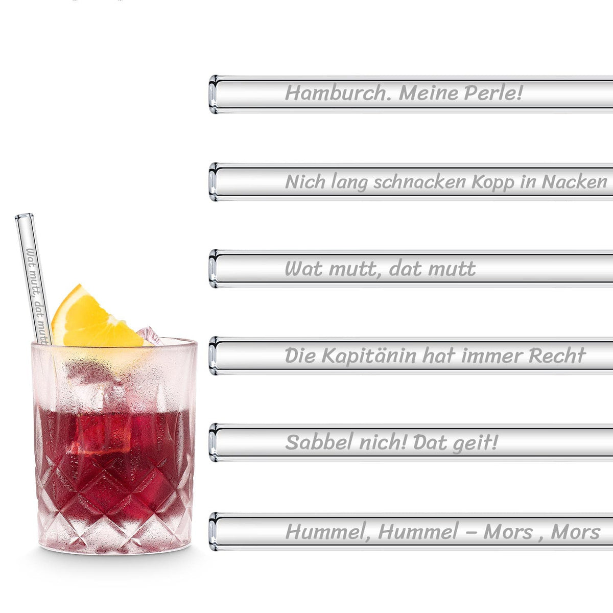 HALM Glasstrohhalme Hamburg Sprüche Glasstrohhalme Edition 6 gravierte lustige Norddeutsch Witze