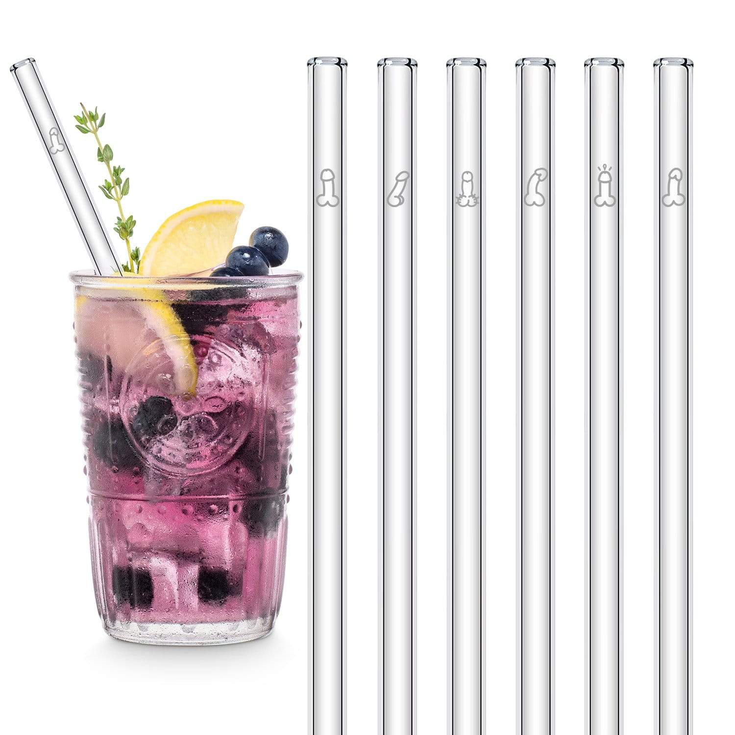 HALM Glasstrohhalme Penis Strohhalme 6x Glastrinkhalme für Bachelorette Party 15cm, 20cm, 23cm